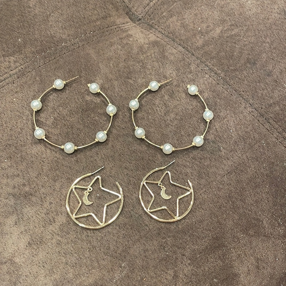 Penny weights gold hoops Pearl star moon